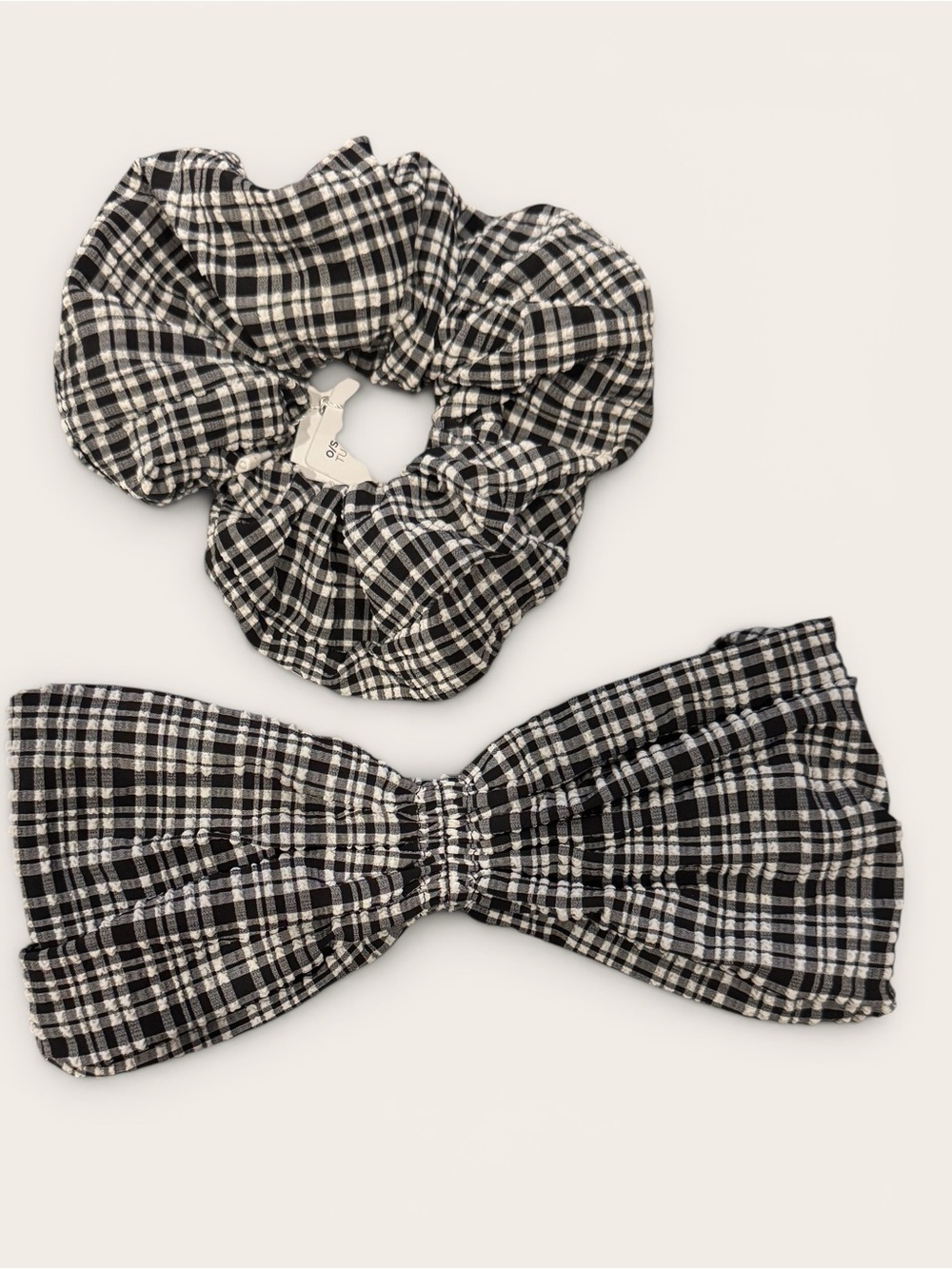 Lululemon gingham Seersucker Check Gathered Headband scrunchie White Black NWT
